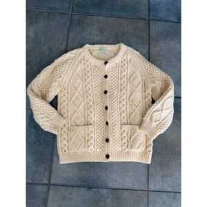 Crana Handknits Ireland Pure Wool Aran Cable Knit Cardigan Fisherman Womens M/L